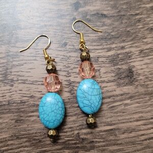 HAND CRAFTED Pink & Blue Crackle Beaded Earrings